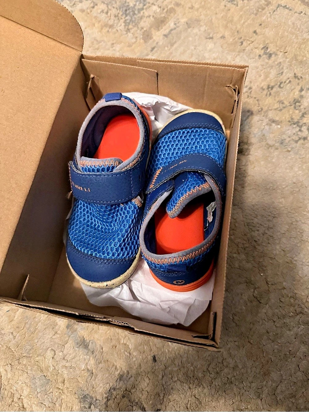 Merrell M-Bare Steps H20 Toddler Water Shoes Blue & Orange US 7.5 Like New
